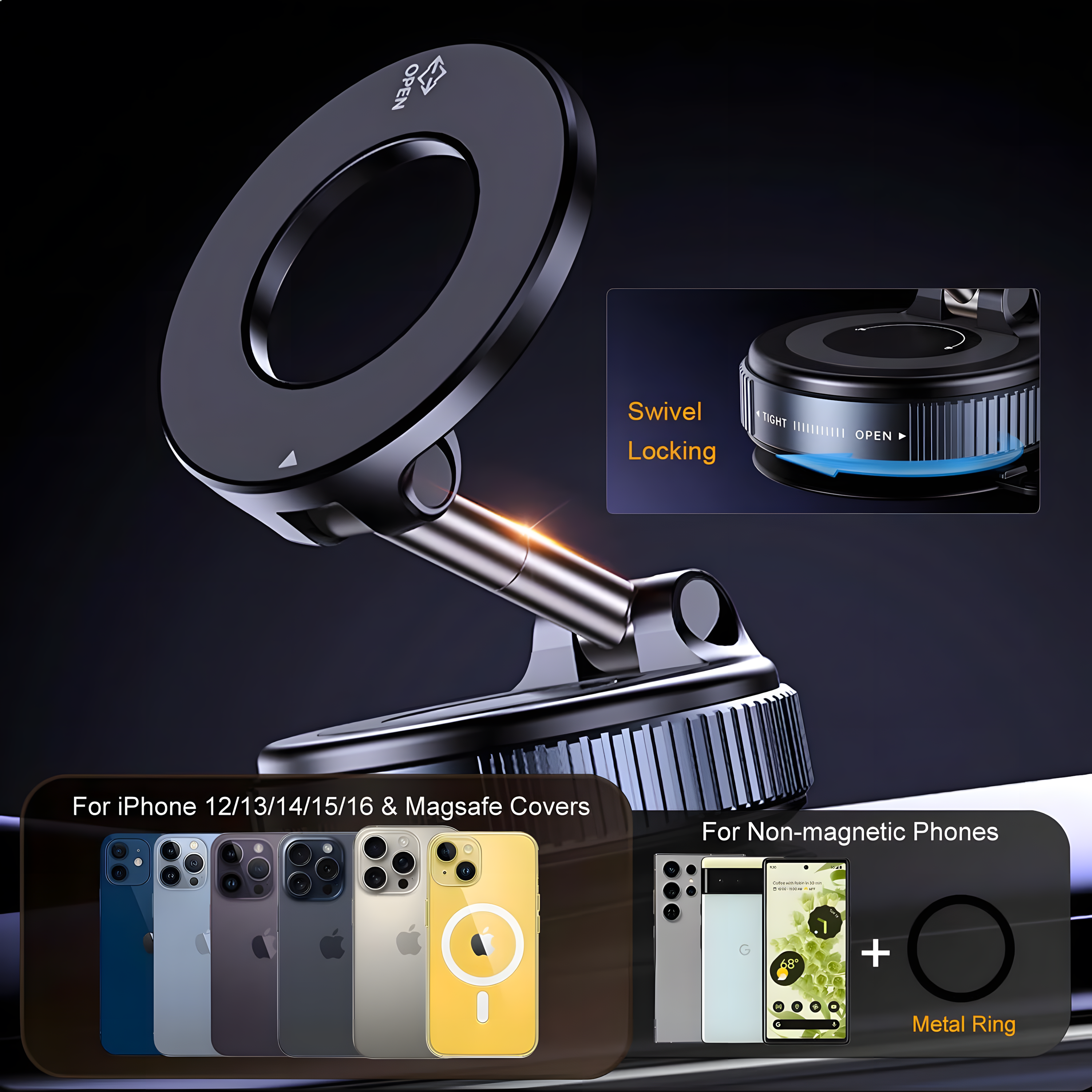 Vacuum Magnetic Suction Car Phone Holder