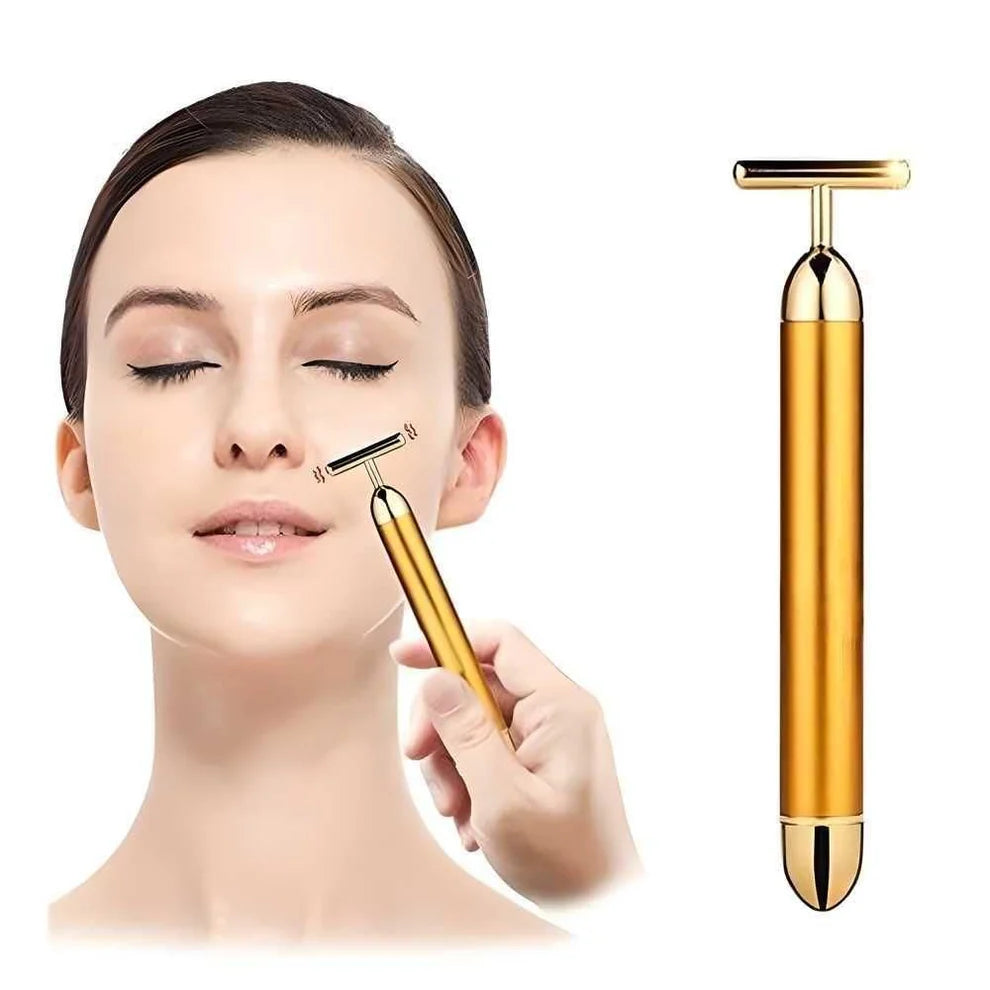24K Gold T-Shape Vibrating Face Massager
