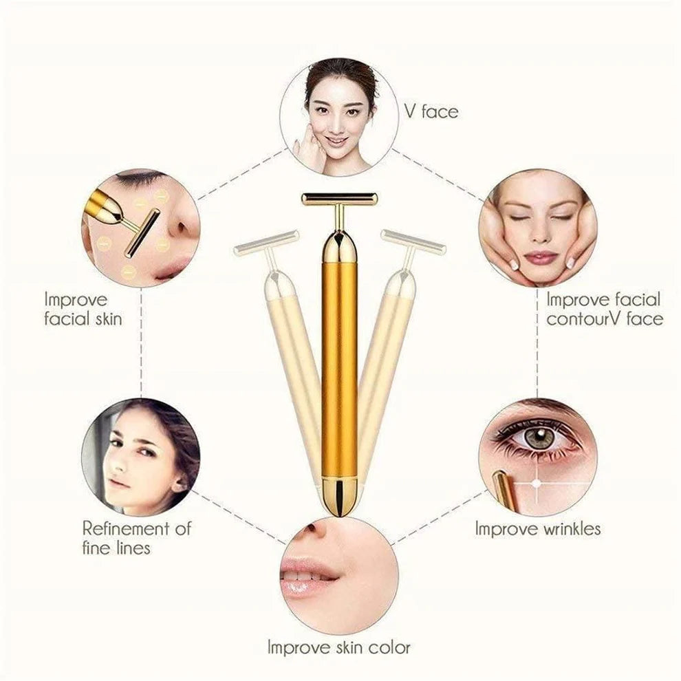 24K Gold T-Shape Vibrating Face Massager