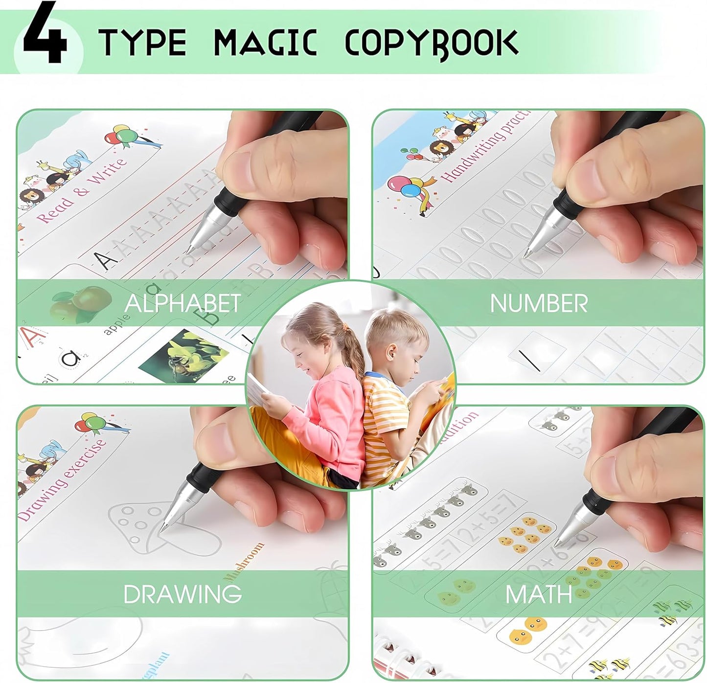Kid's Magic Reusable CopyBook (10 Refill, 4 Book, 1 Pen, 1 Grip)