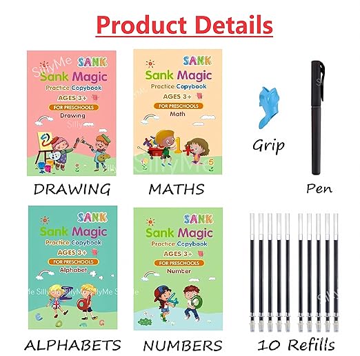 Kid's Magic Reusable CopyBook (10 Refill, 4 Book, 1 Pen, 1 Grip)