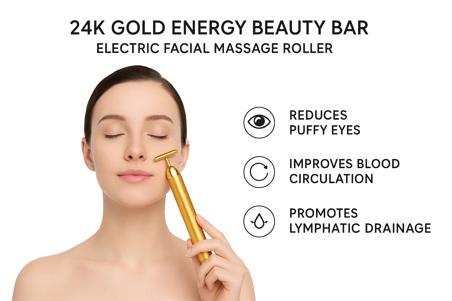 24K Gold Energy Beauty Bar Electric Facial Massage Roller