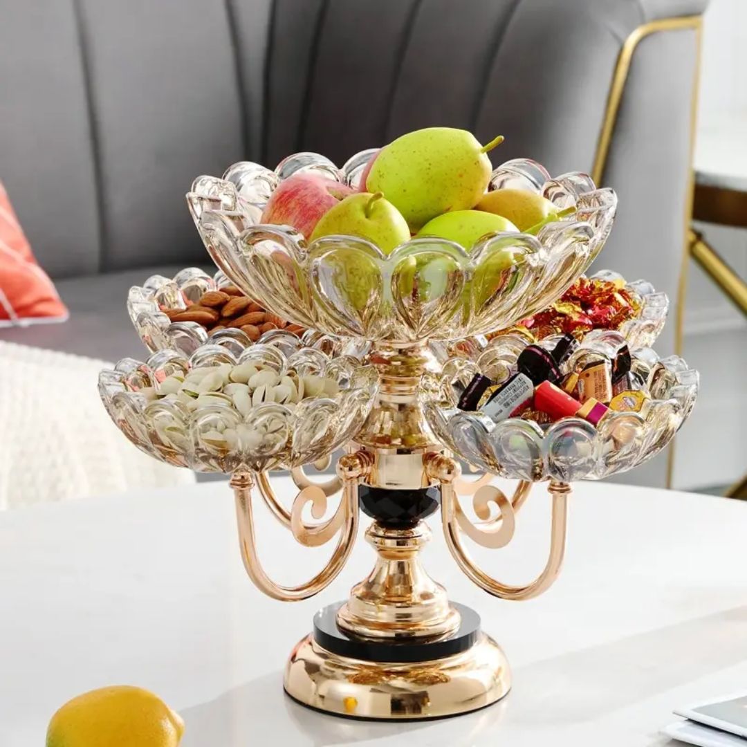 Luxury 5 Bowl Revolving Fruits & Dryfruit Tray (Gold)