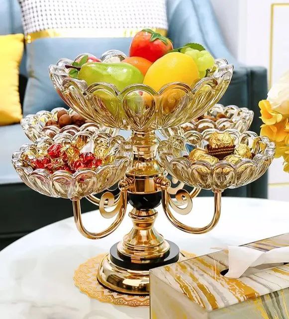 Luxury 5 Bowl Revolving Fruits & Dryfruit Tray (Gold)
