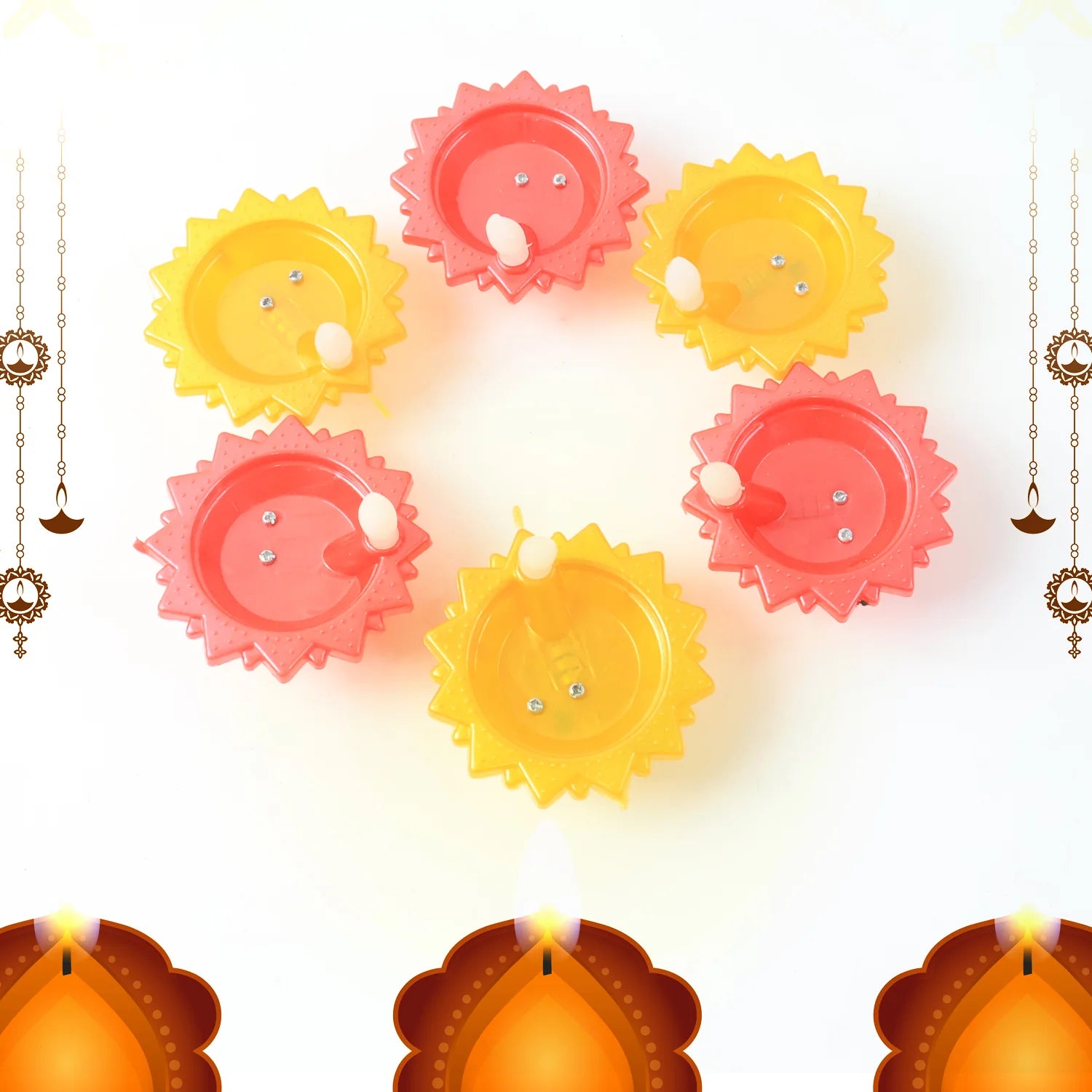 Water Sensor Led Diya Set for Diwali (6 Pcs Set)